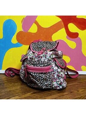 Vintage Y2K Ditsy Floral Mini Backpack Pink Canvas Boho Kidcore Small Rucksack
